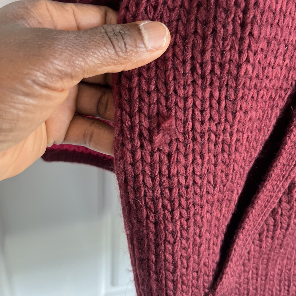 Sundance Chunky Knit Cardigan Sweater Burgundy Wool Blend Oversized L Preppy - Picture 13 of 16